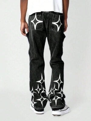 Black Straight Jeans with Design