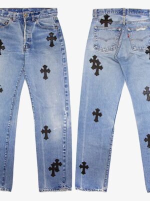 Blue Straight Jeans with Design