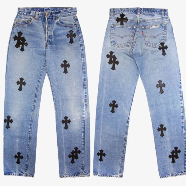 Blue Straight Jeans with Design